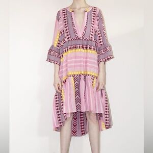 Devotion TWINS Oversized Boho Zakar Short Mid Length Bell Sleeved Cotton Dress M